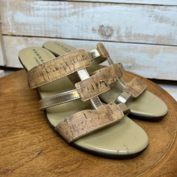 Hannah Womens Ridge Slide Sandals Block Heels Shoes Brown Slip On‎ Cut Out 10 M - Picture 2 of 12